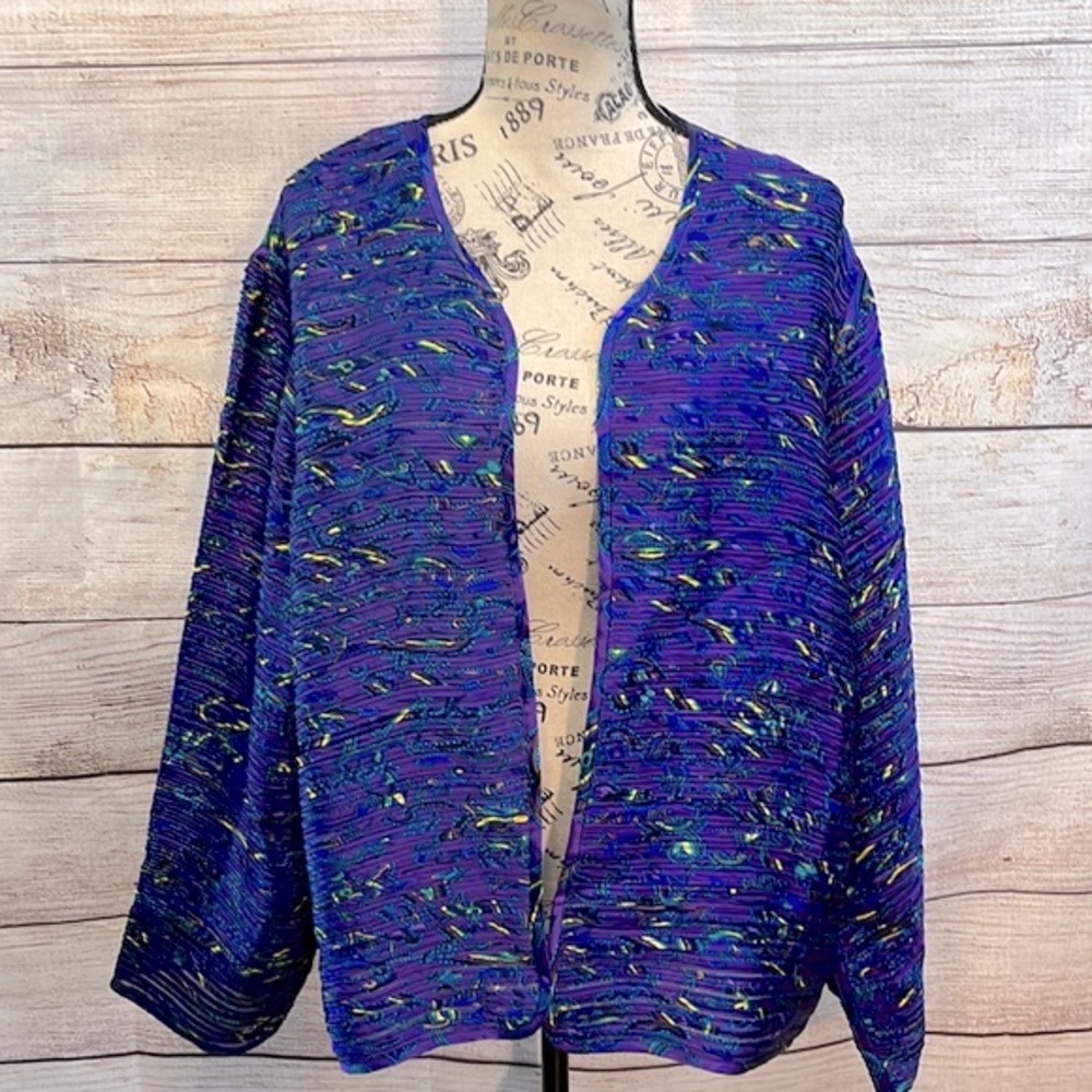 Chico’s Silk Jacket Open Paisley Purple Lightweight Chicos Size 3 XL